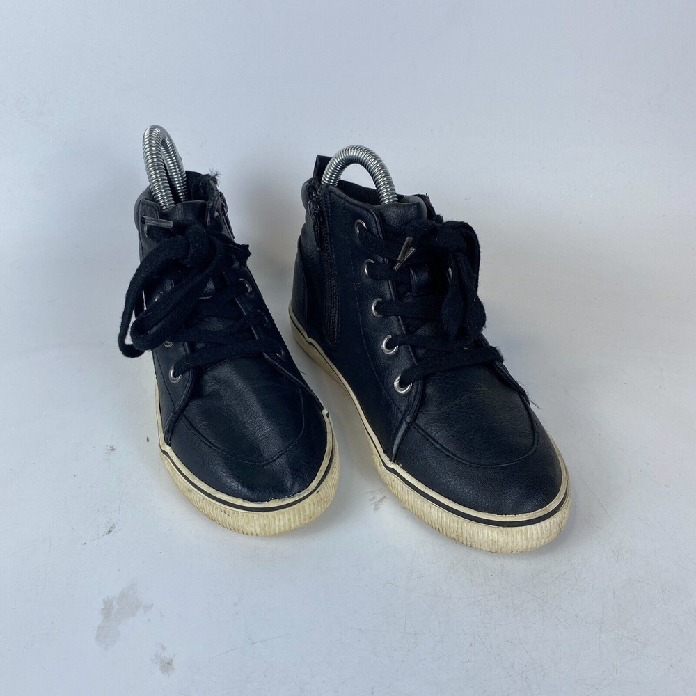 Cat & Jack Quincey Mid-Top Running Sneakers Boys Size 1‎ Black Leather Side Zip
